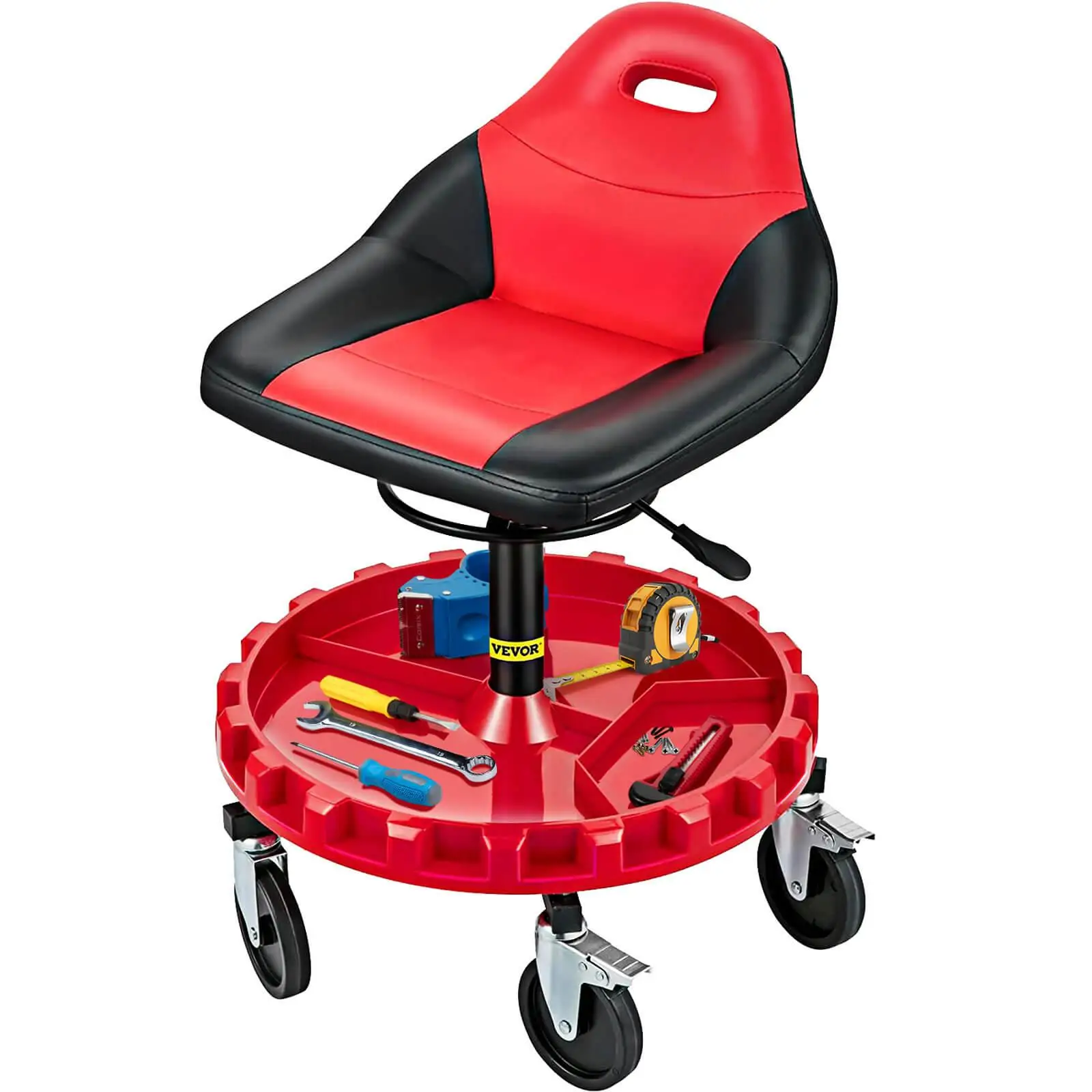 Red Mechanical Stool with Backrest