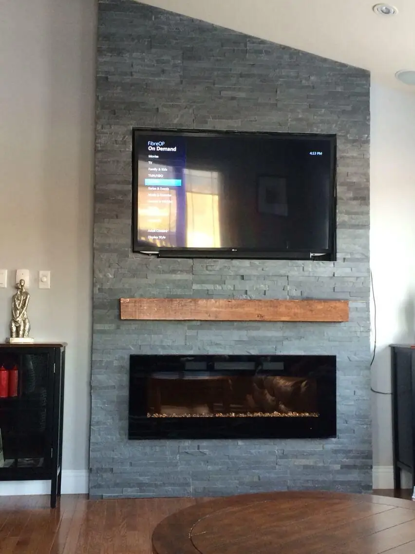 floating electric fireplace with TV above