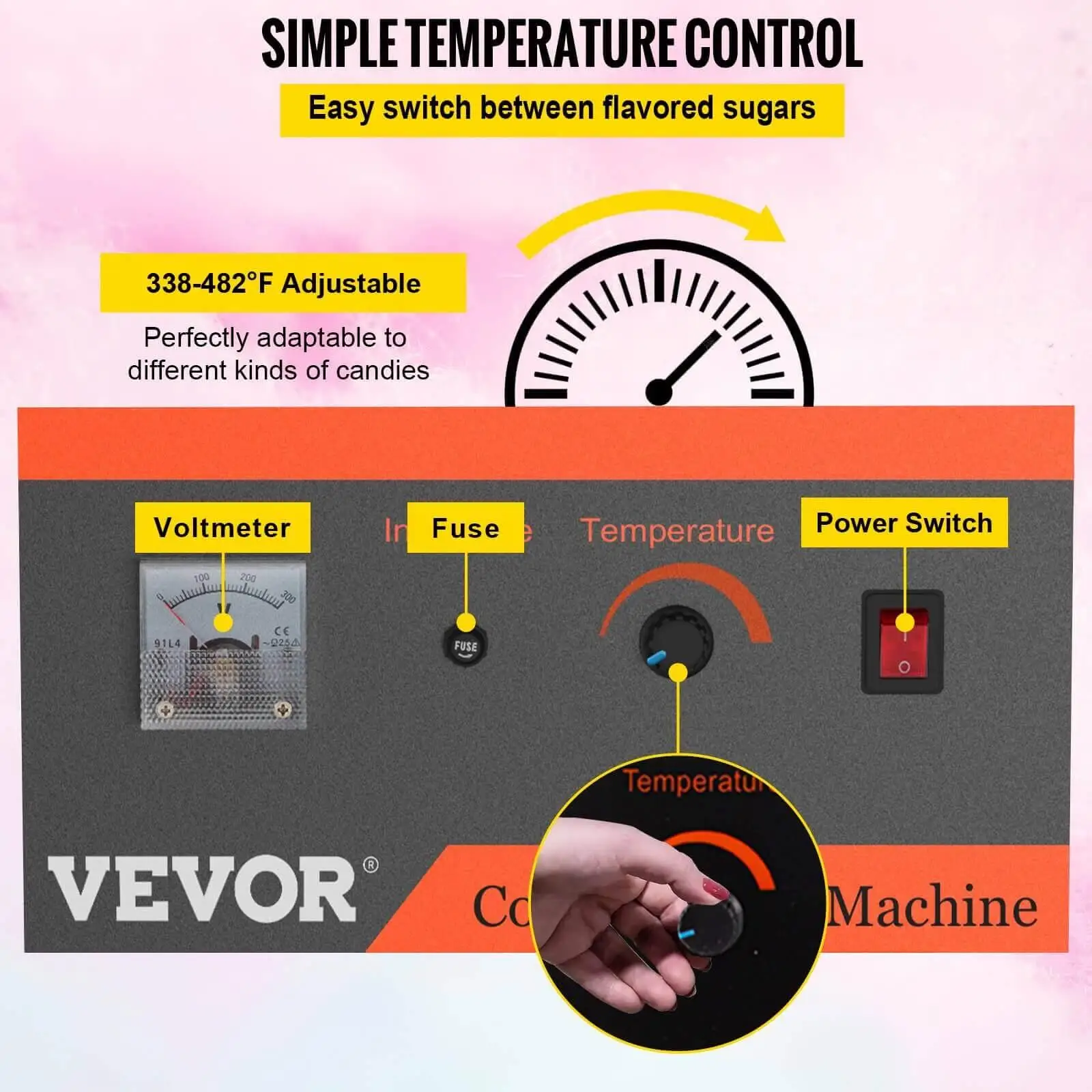 simple temperature control on the VEVOR cotton candy machine