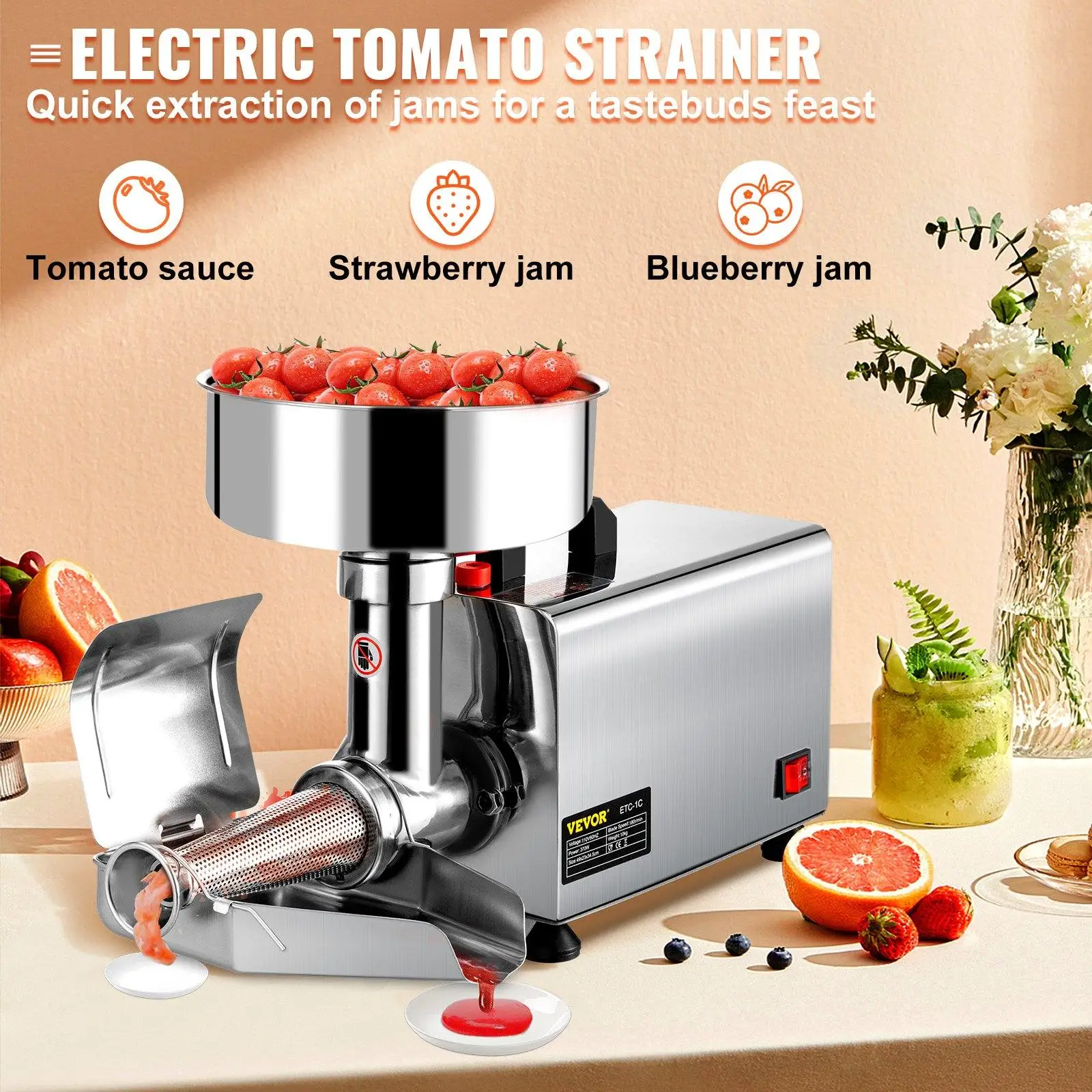 VEVOR Electric Tomato Strainer, 700W Tomato Sauce Maker Machine, 100 LBS/H Food  Strainer and Sauce Maker, Փ45mm Commercial Grade Food Mill with Reverse  Function… in 2023