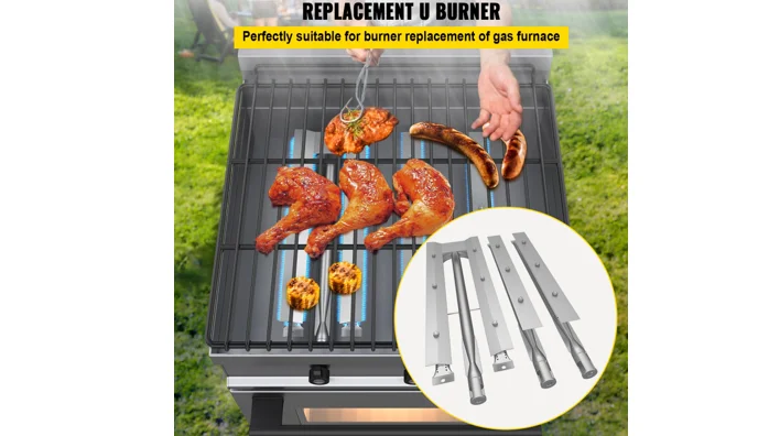 VEVOR Bruciatore a Tubo per Barbecue 550 x 175 x 60 mm, Bruciatore per  Grigilia in Acciaio Inossidabile, Bruciatore d'Argento a 3 Pezzi, Uso per