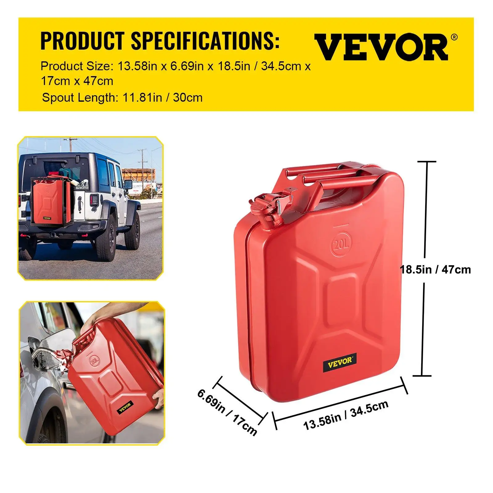 JERRYCAN avec bec à évent pour carburant JAUNE 20L