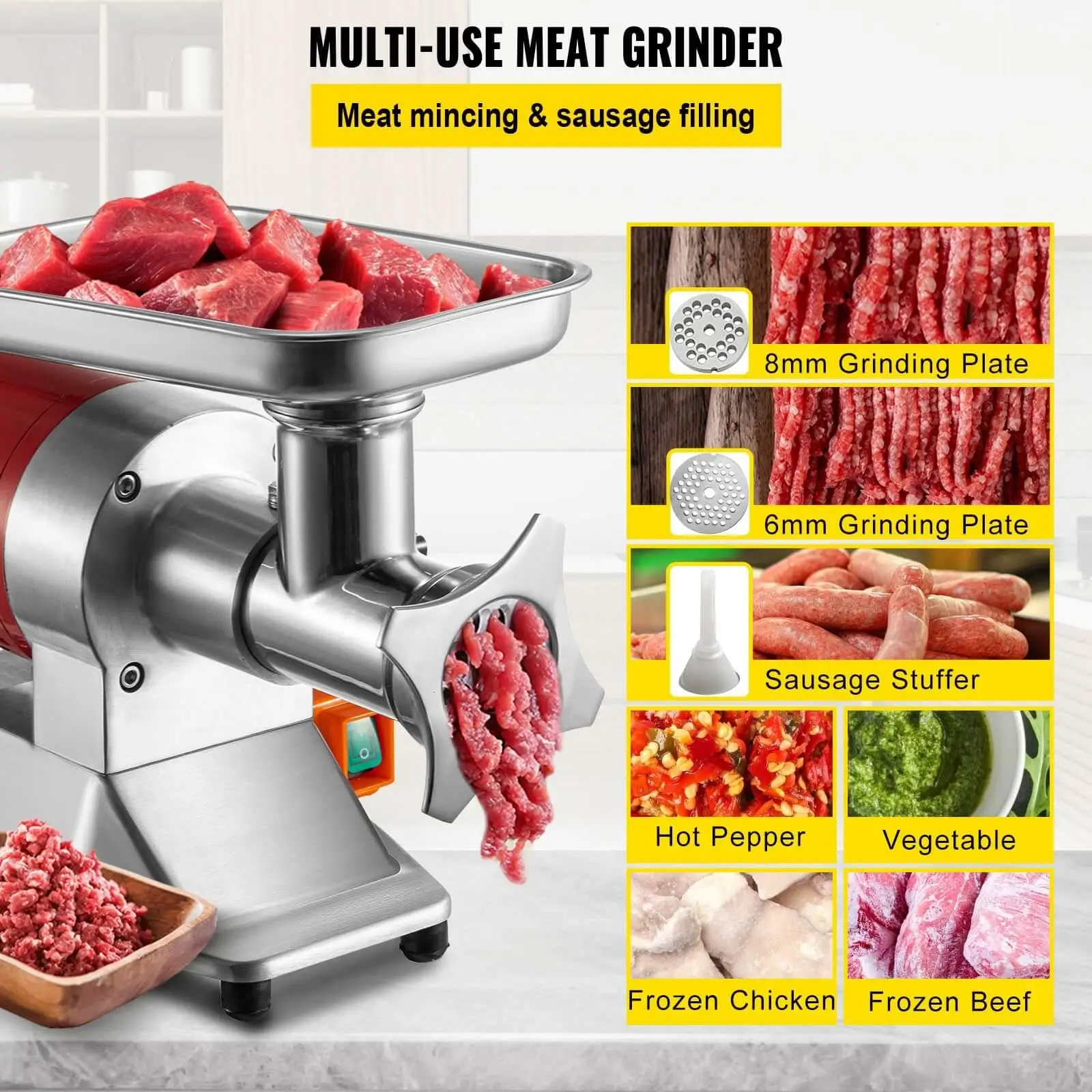 Picadora manual de carne, de acero inoxidable, procesador de carne, máquina  de moler de carne molida con relleno de salchichas para cocina casera