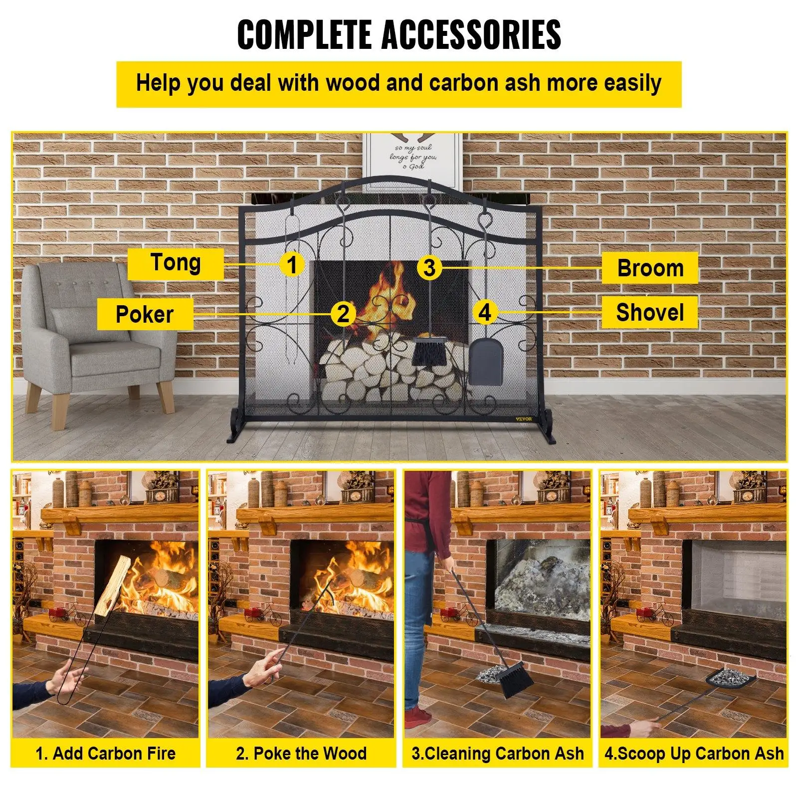 Buy Fireplace Screen, Guard Fire Screens Metal Decorative Mesh Wrought Iron  Fire Place Panels Wood Burning Stove Accessories Happy Life Online at  desertcartSeychelles