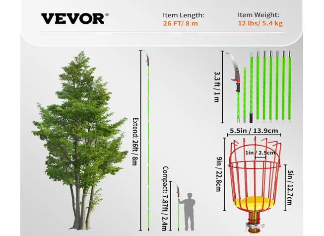 INFLATION Herramienta para recoger frutas, poste recogedor de manzanas con  cesta, poste recogedor de frutas ajustable de 5.5 pies con cesta