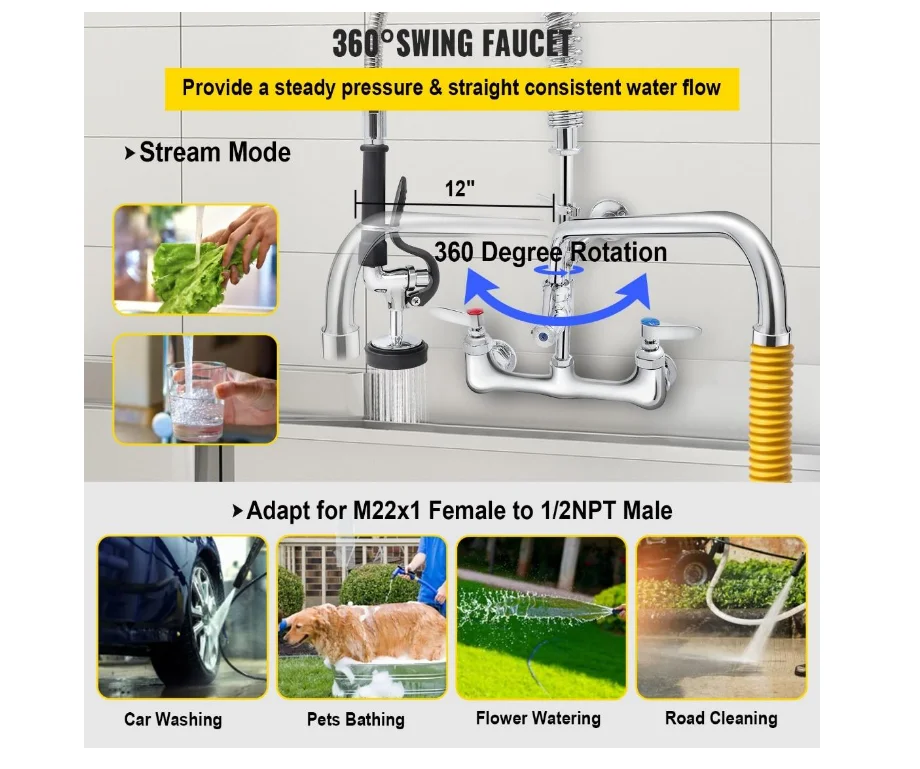 VEVOR Commercial Faucet Sink with Sprayer