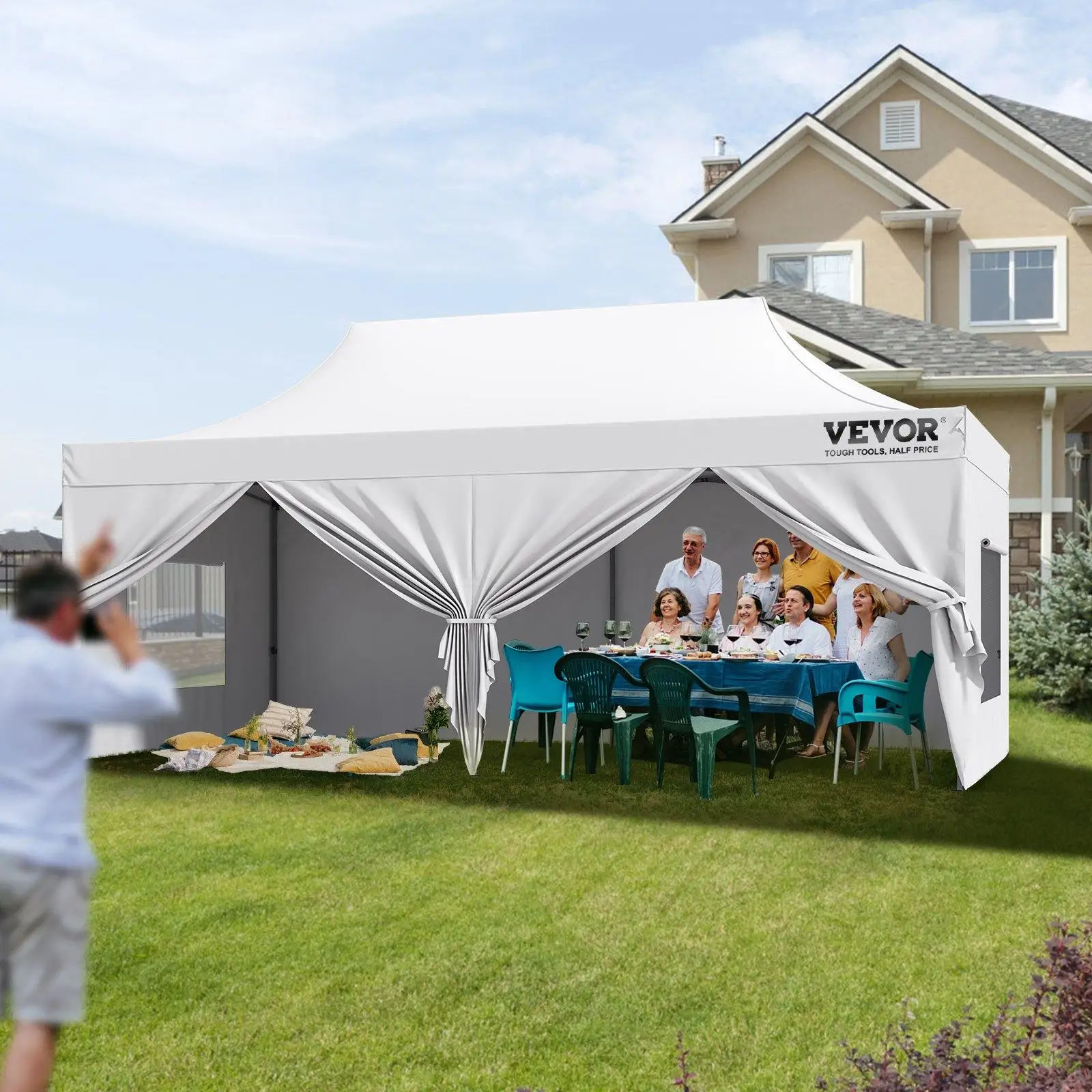 VEVOR Ice Fishing Tent Warm Awning Pop-Up 8-Person Oxford Fabric Waterproof  Windproof Canopy for