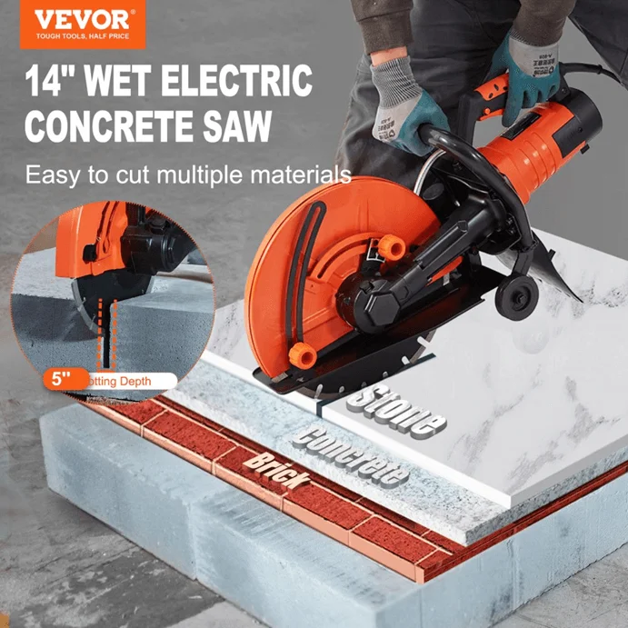 cutting through concrete with the VEVOR electric Concrete Saw