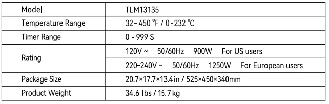 VEVOR heat press specifications