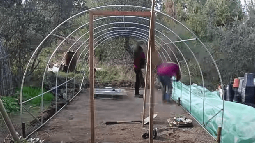 insert the frame in the holes and cover the digging holes with the soil gently