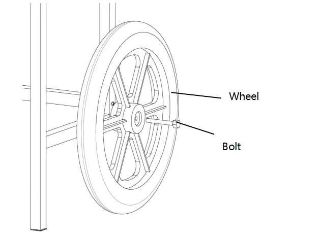 use bolts to install a wheel on each side of the cart