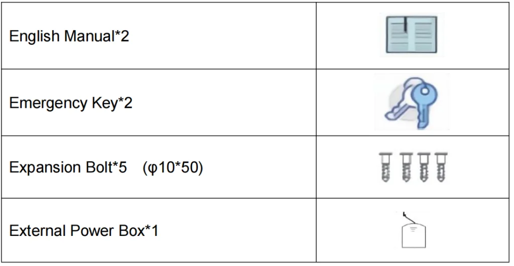 VEVOR safe box parts list