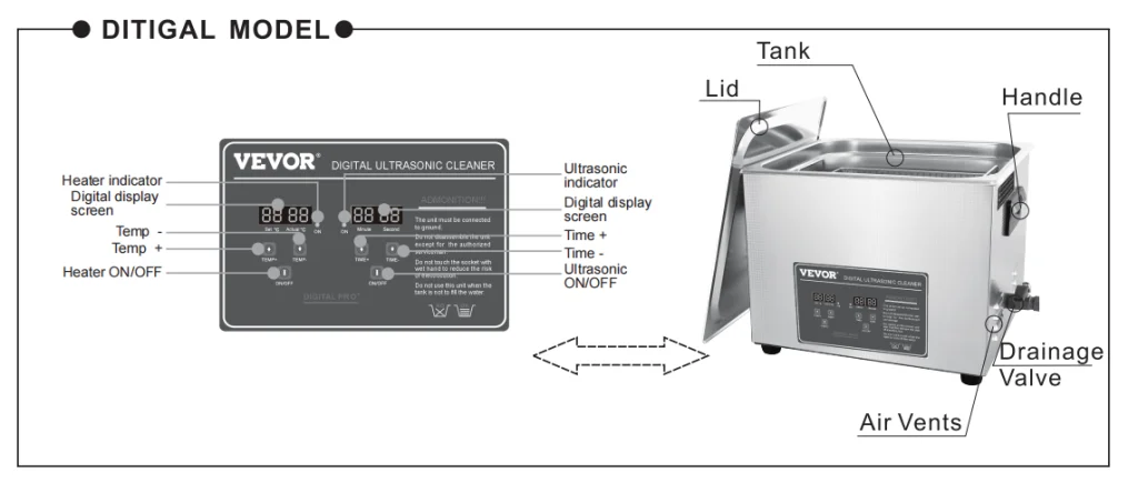 VEVOR ultrasonic cleaner digital model