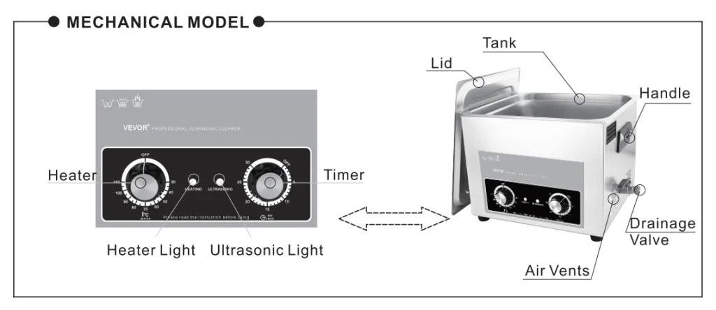 VEVOR ultrasonic cleaner mechanical model