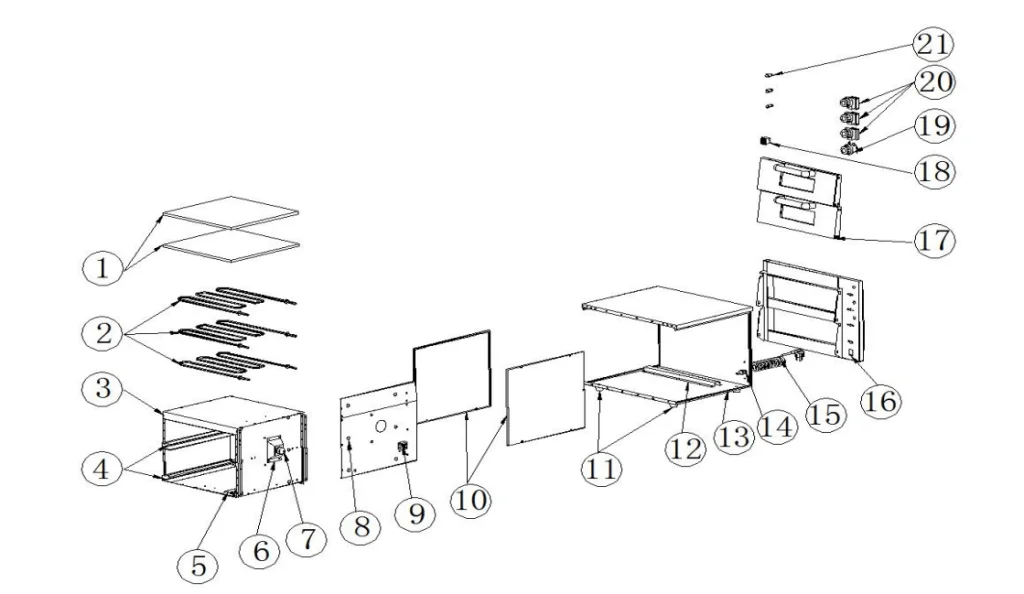 VEVOR ZH-3M Electric Pizza oven explosion diagram