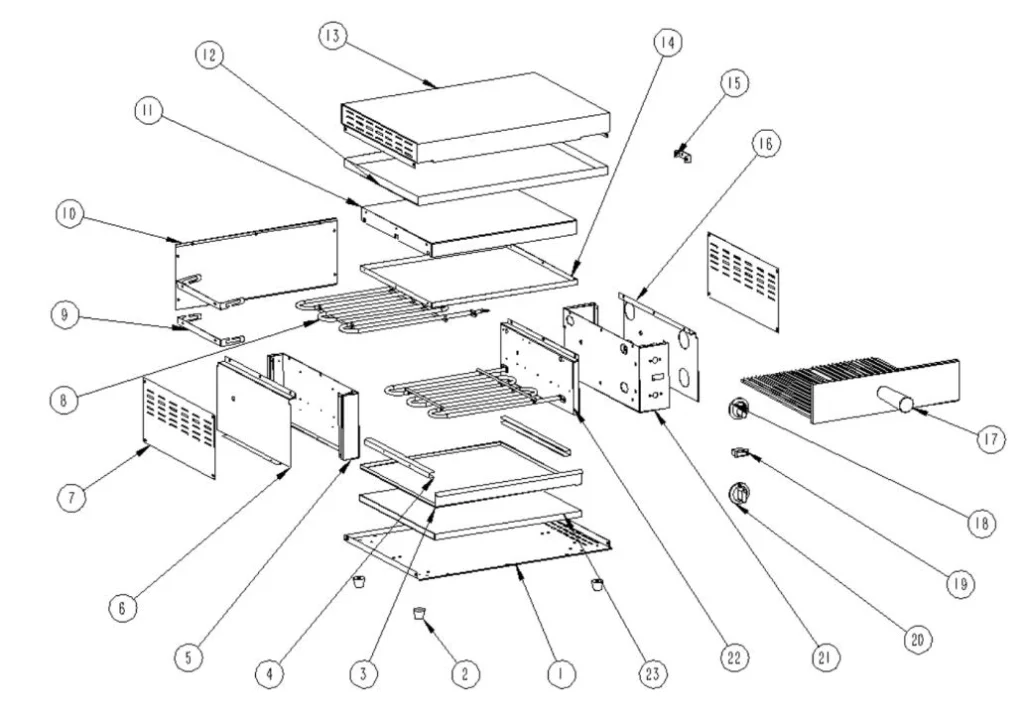 VEVOR ZH-PT-1M Electric pizza oven explosion diagram