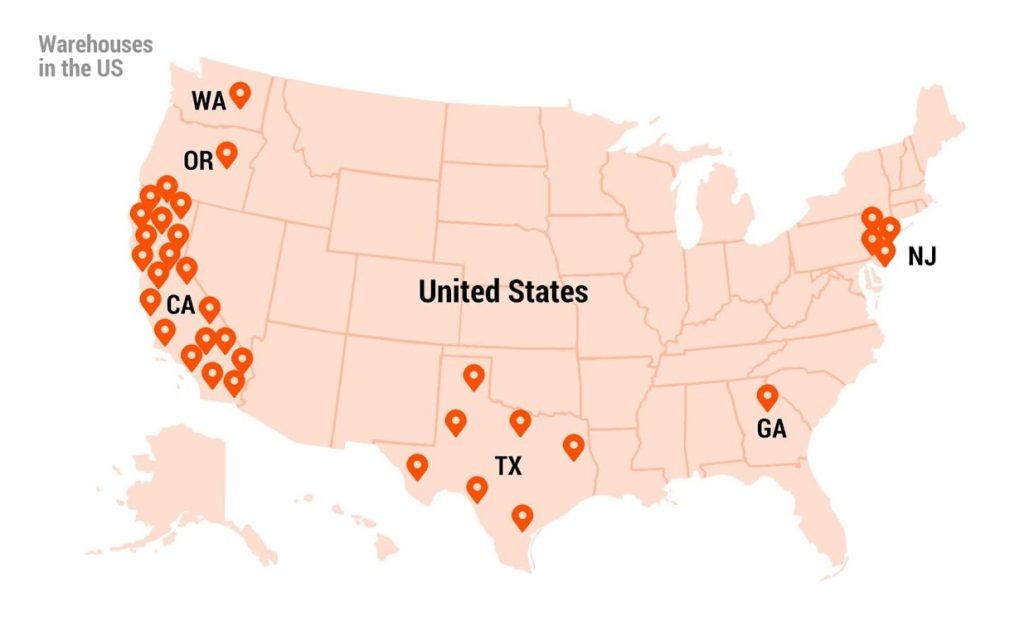 VEVOR warehouses in the US