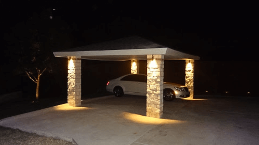 well-lit carport