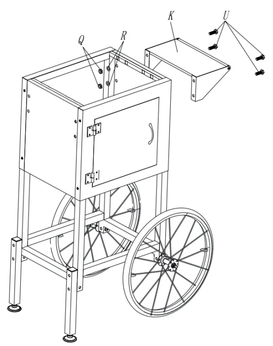 Install the assembled WORKING PLATFORM on the right side of the cart