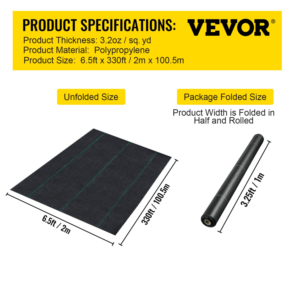 VEVOR landscape fabric specifications