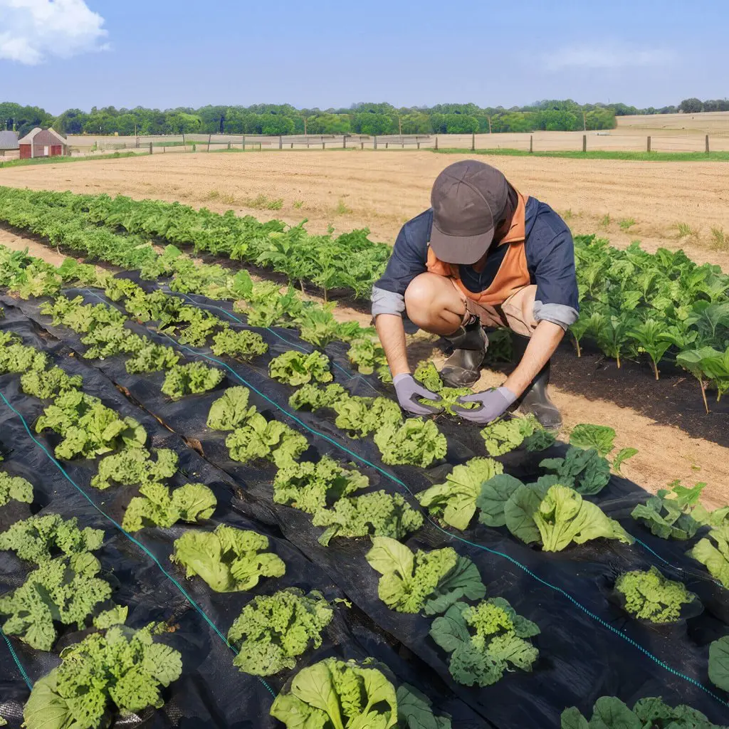 preparing to fertilize through landscape fabric