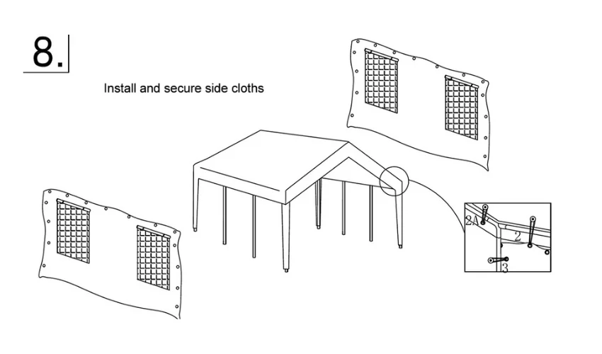 Install and secure the side cloths