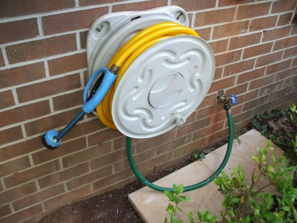 wall-mounted garden hose reel