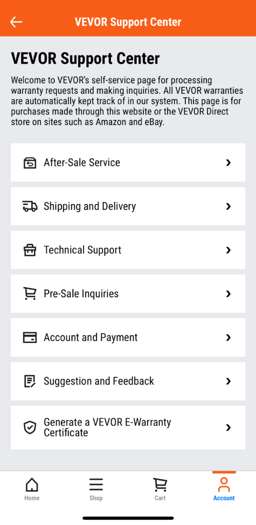 vevor app support center