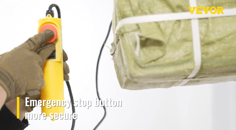 Electric wire rope hoist with emergency stop button