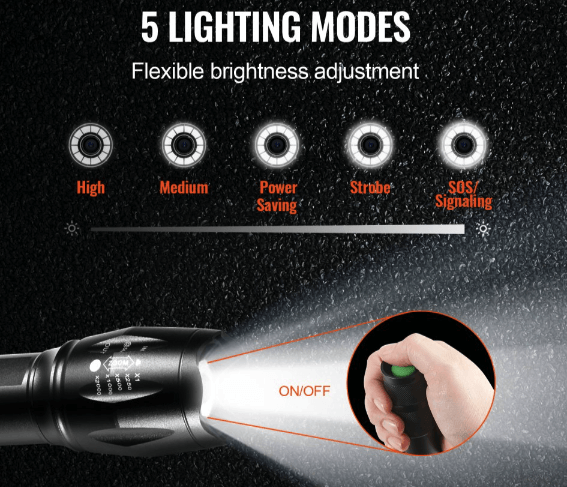 VEVOR flashlight with 5 lighting modes