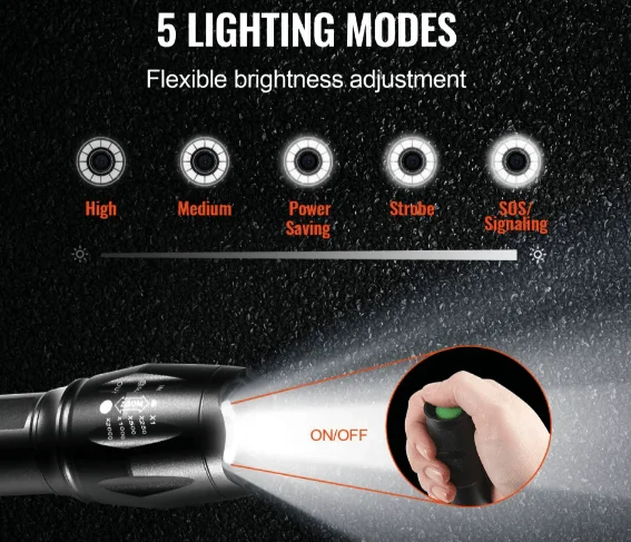 VEVOR flashlight with 5 lighting modes