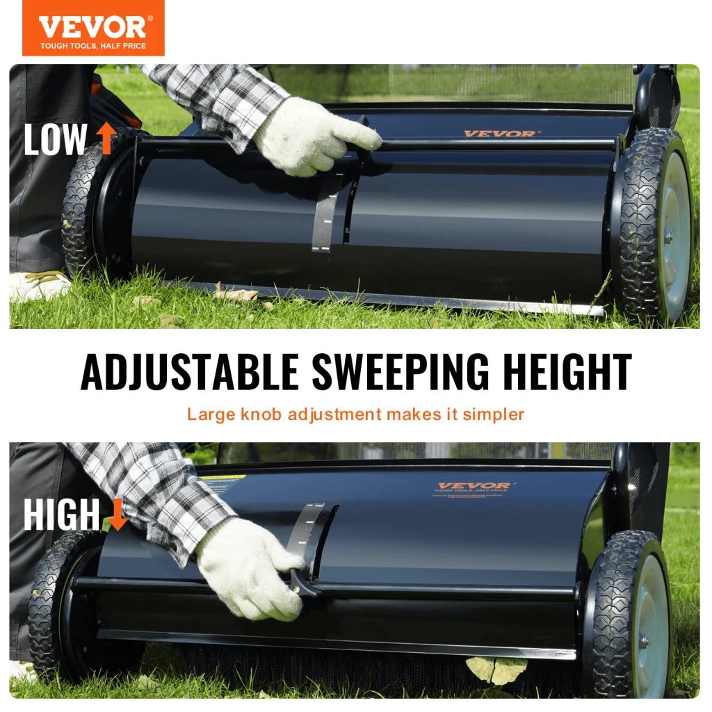 VEVOR Push Lawn Sweeper with Adjustable Sweeping Height