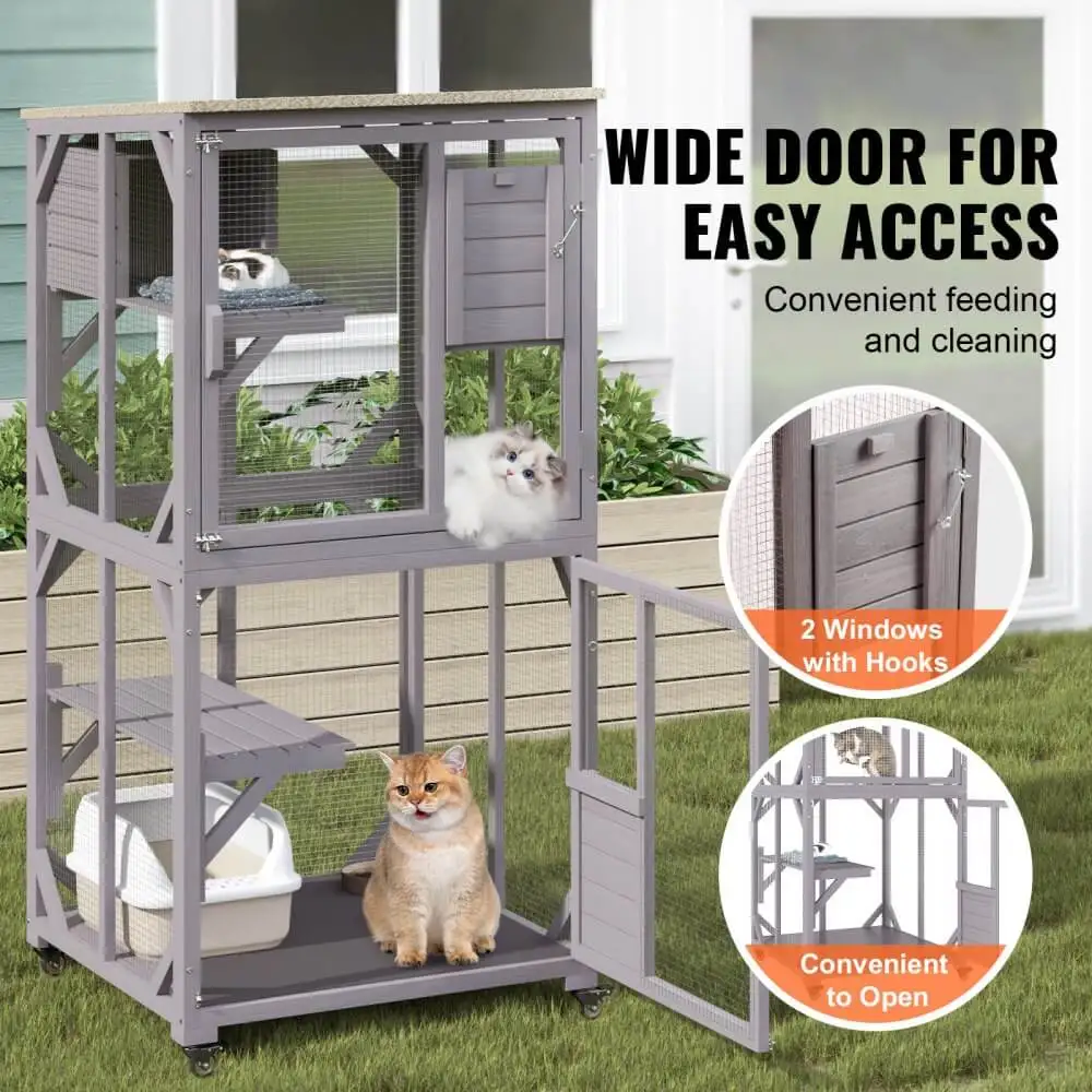 Outdoor verwarmde kattenopvang, weerbestendig geïsoleerd verhoogd wild kattenhuis met waterdichte dakrand en ontsnappingsdeur Outdoor verwarmde kattenopvang, weerbestendig geïsoleerd verhoogd wild kattenhuis met waterdichte dakrand en ontsnappingsdeur