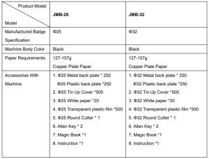Button Maker Specifications 