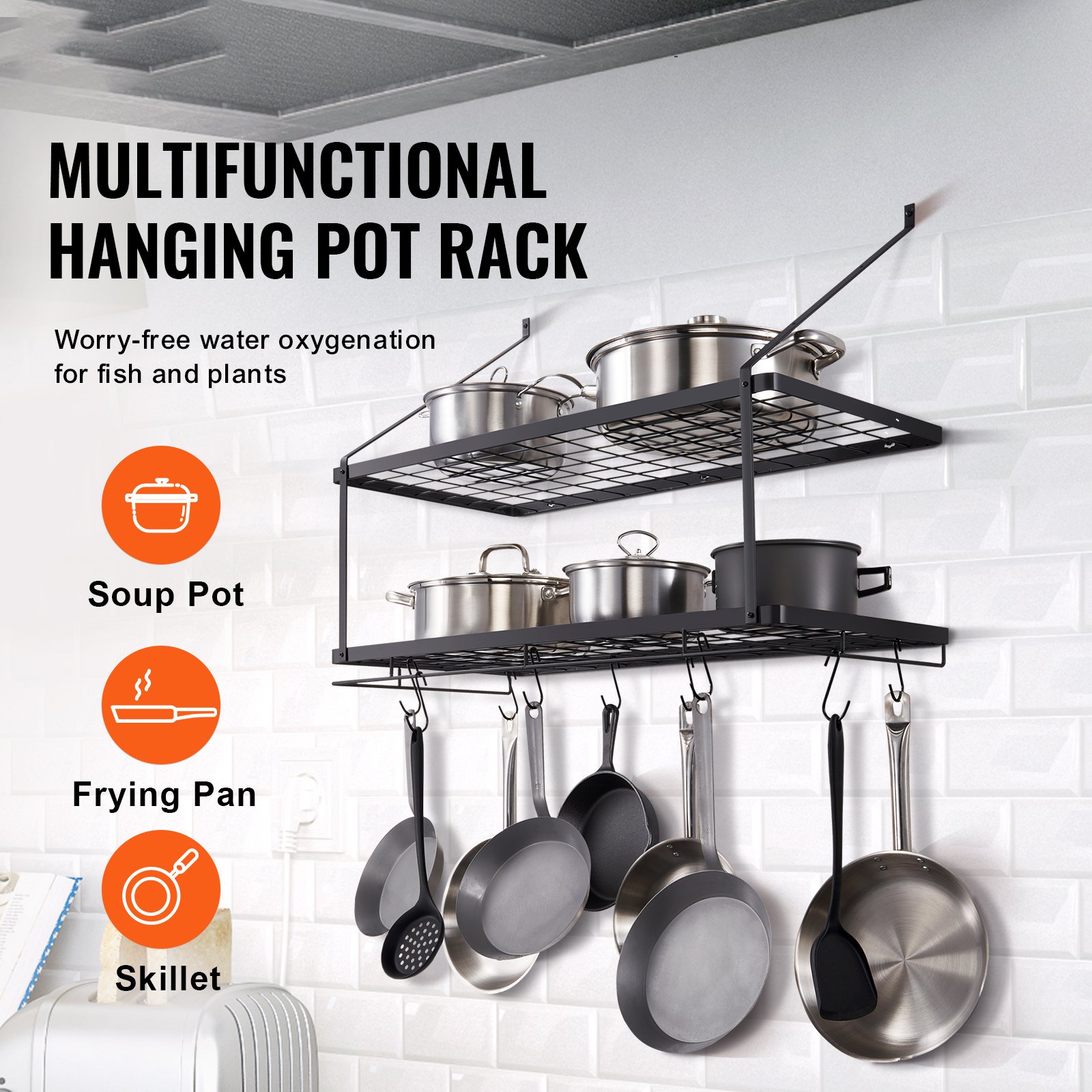 VEVOR Pot Rack Wall Mounted, 30 inch Pot and Pan Hanging Rack Manual ...