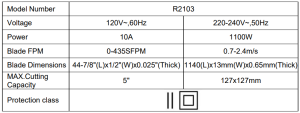 VEVOR Portable Band Saw Technical Specifications.