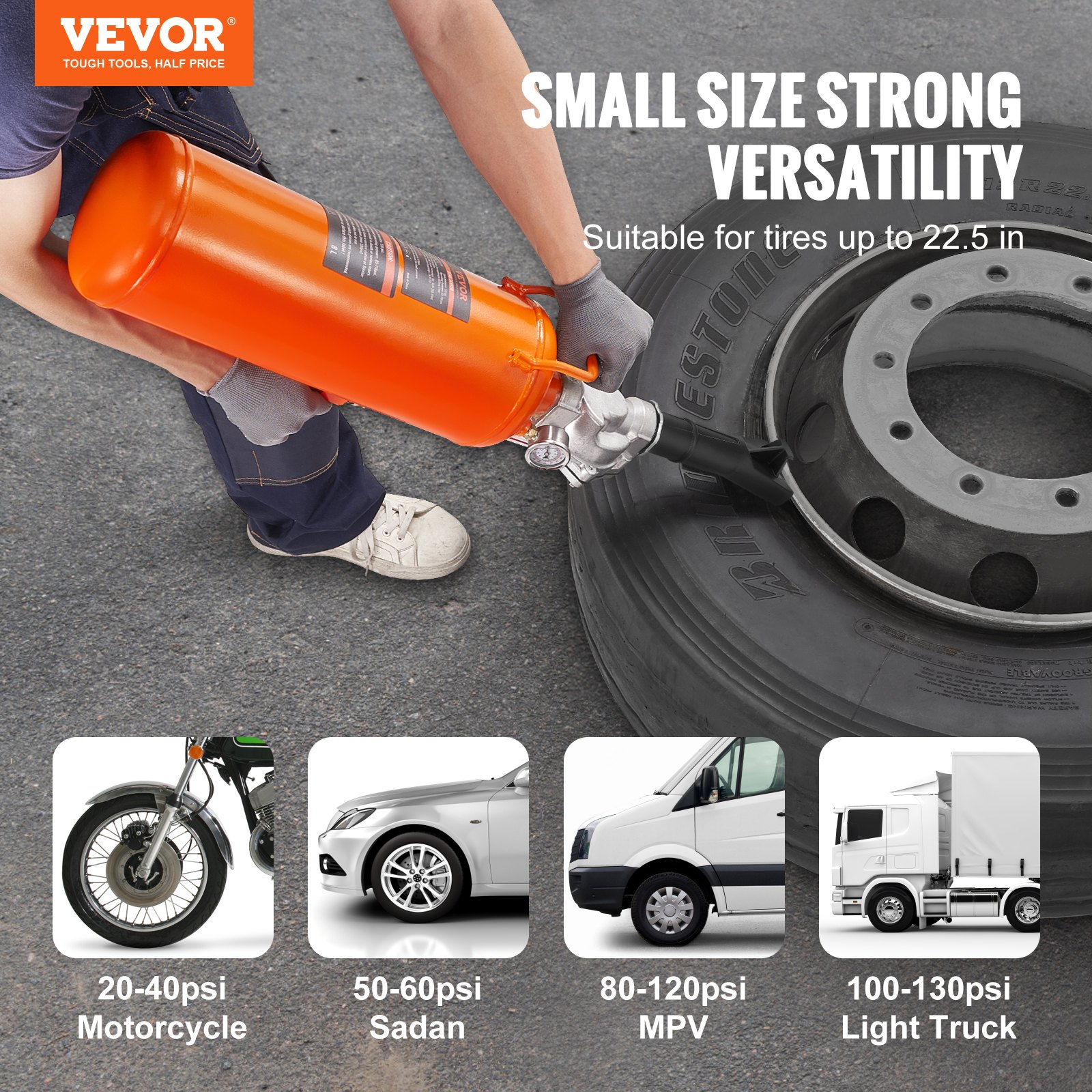 VEVOR Tire Bead Seater, 2.1 Gal/8 L Air Tire Bead Blaster, 85-116 PSI ...