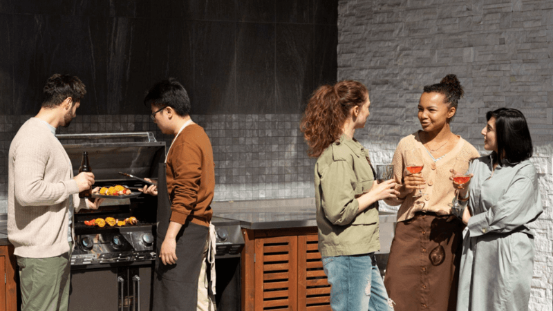 Outdoor kitchen grill cabinets