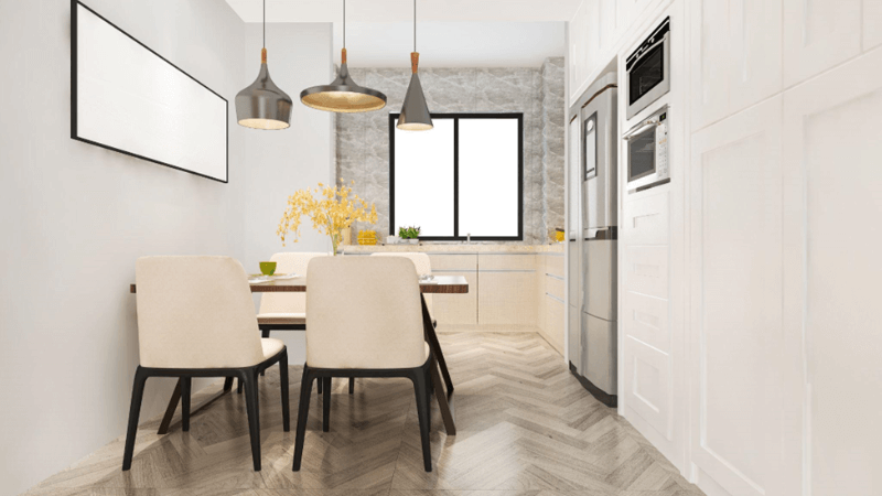 Patterned kitchen floor tiles