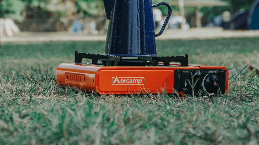 portable stove on grass. 