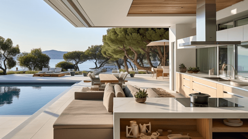 Modern Backyard Covered Outdoor Kitchen Ideas